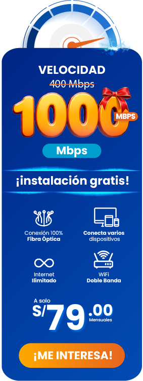 Plan de internet por fibra optica de 1000mbps a 79 soles