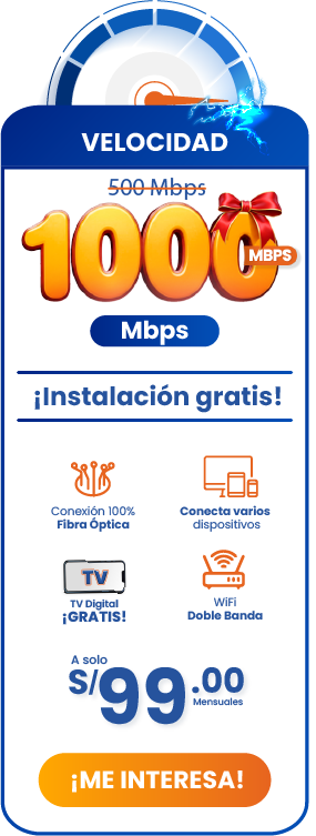 Plan de internet por fibra optica de 1000mbps a 99 soles