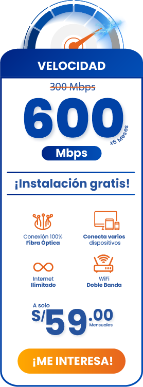 Plan de internet por fibra optica de 600mbps a 59 soles