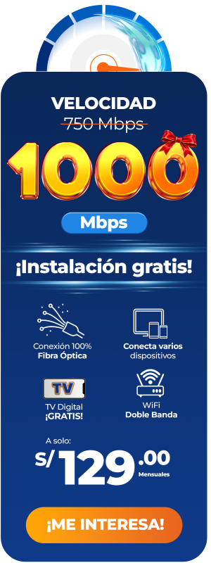 Tabla de precios del plan de 1000 Mbps a 129 soles de internet