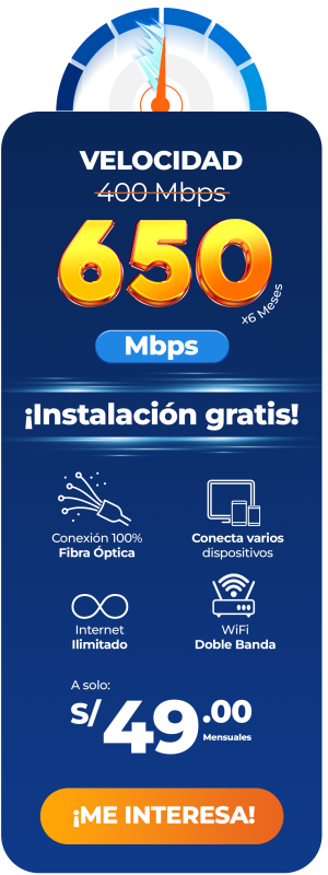Tabla de precios del plan de 650 Mbps a 49 soles de internet