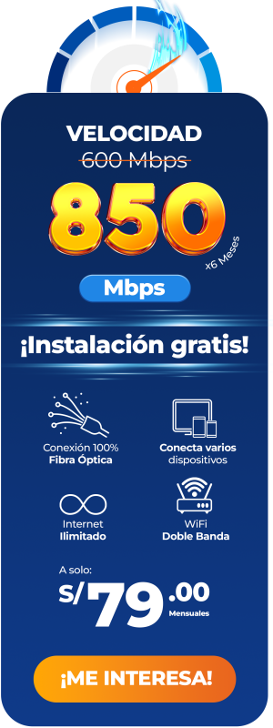 Tabla de precios del plan de 850 Mbps a 79 soles de internet